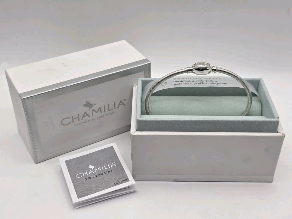 Chamilia Sterling Silver Push Button Clasp Texture Bangle Charm Bracelet Starter